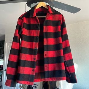 All Saints Red Black Flannel Shirt Jacket